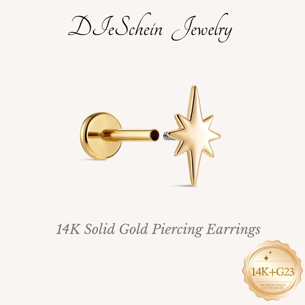 DIeSchein 14K Gold Helix Piercings Earrings for Women Screw Labret Gold Flat Back Stud Earrings for Helix Tragus Daith Piercings