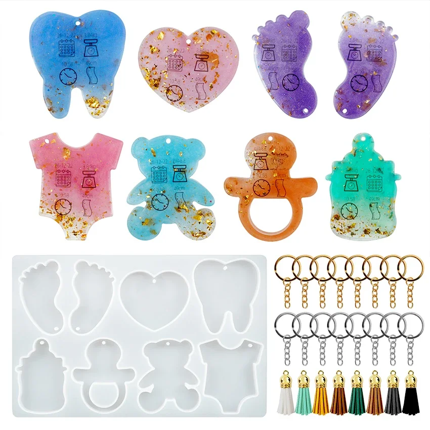 Baby Foot Heart Bear Key Earring Silicone Mold for DIY Epoxy Resin Craft Necklace Pendant Ornament Jewelry Making Findings — zdjęcie 2