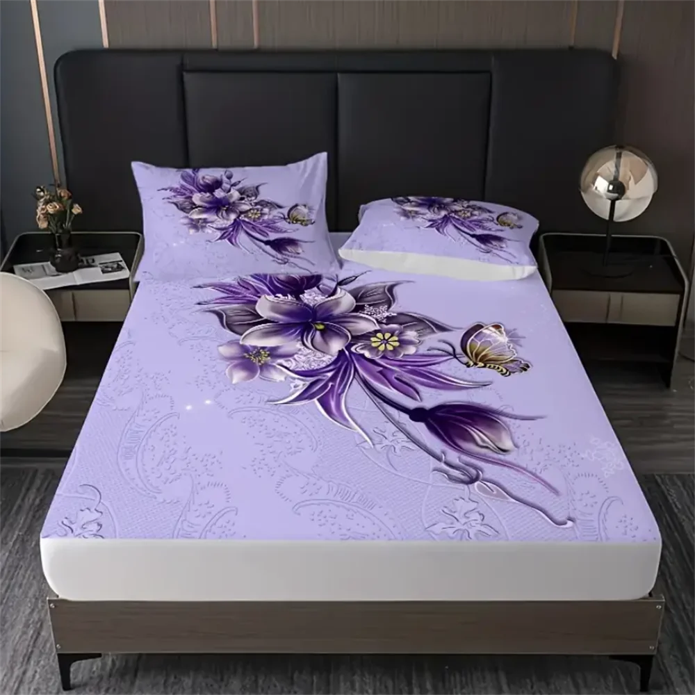 

2/3pcs Elegant Butterfly Petal Flower Fitted Sheet Set - 100% Polyester, Soft, Breathable, Hypoallergenic, and Wrinkle-Resistant