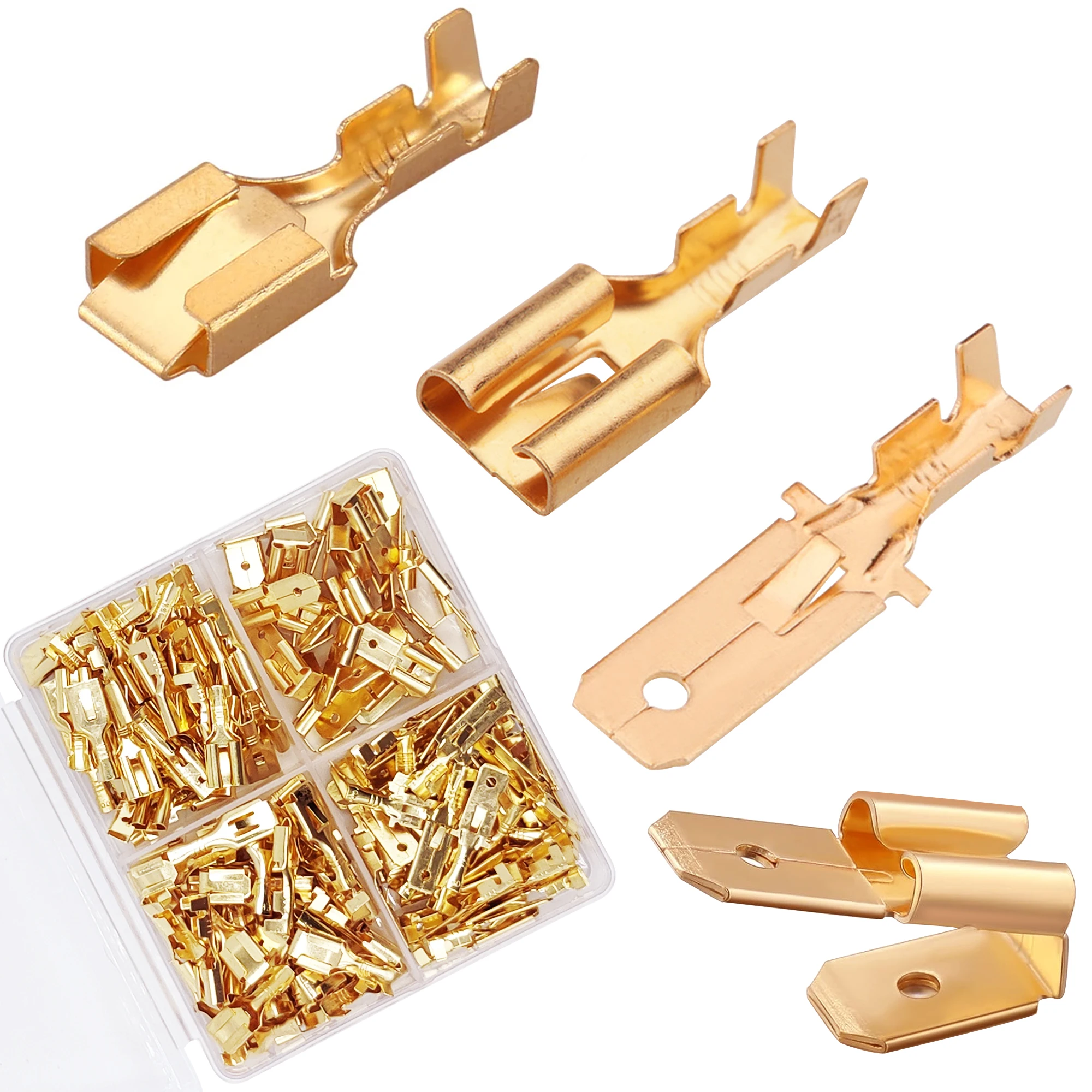 

160PCS 6.3mm Brass Male Female Wire Spade Connector Quick Splice Crimp Terminals 3 Way Adapter Piggyback Connectors