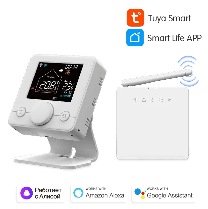 Smart RF433 ترموستات لاسلكي واي فاي وحدة تحكم في درجة الحرارة قابلة للبرمجة لغرفة غلاية الغاز والمحرك صوت أليكسا جوجل