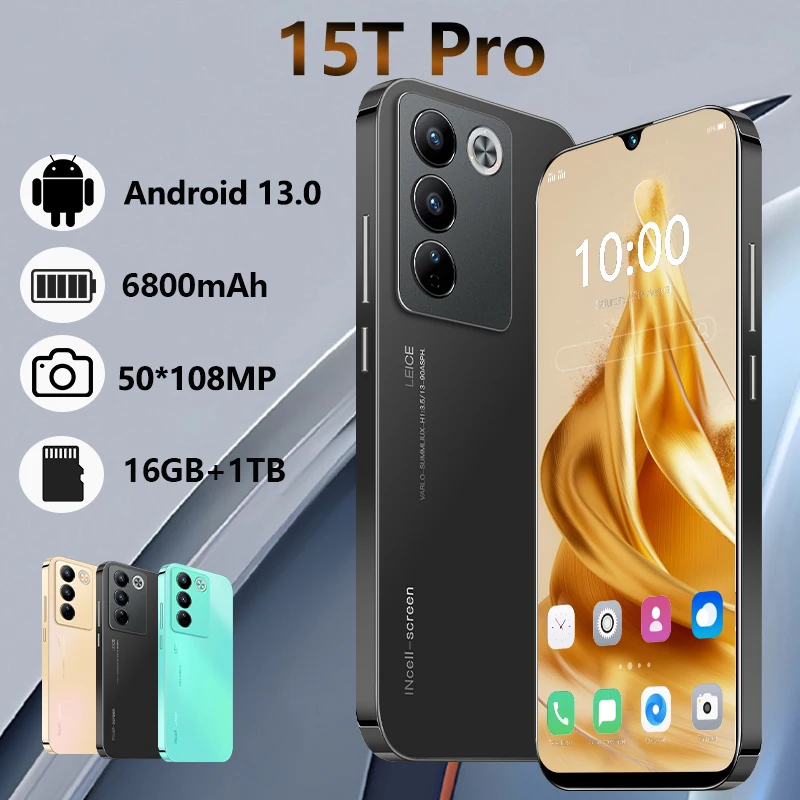 

2025 New Hot 15T Pro 7.3HD Global Edition Original Smart Dual Card 6800mAh Battery Facial Recognition Function