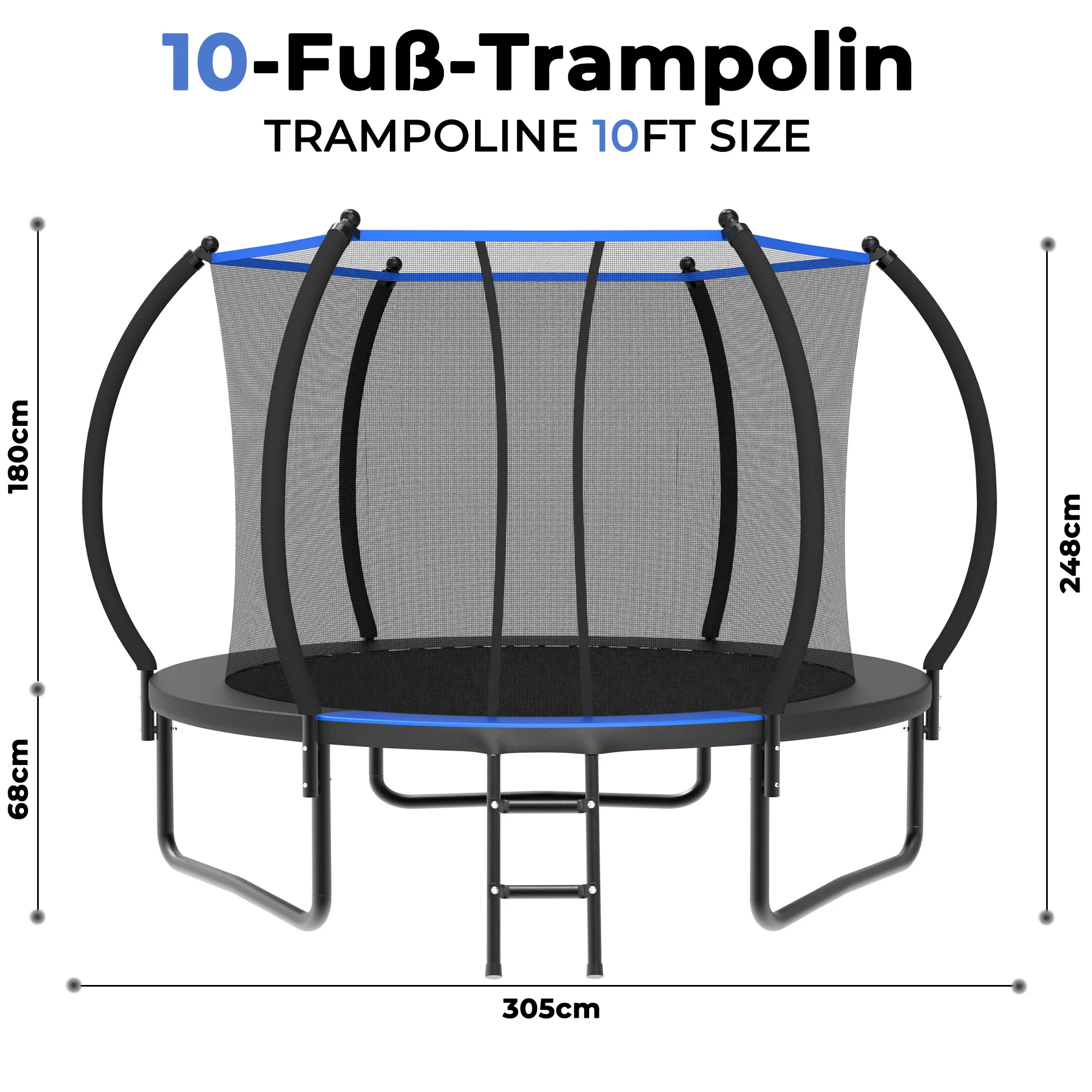 7,5FT/10FT/12FT gebogen trampoline met veiligheidshek en ladder, recreatieve trampoline voor kinderen, buitensporten