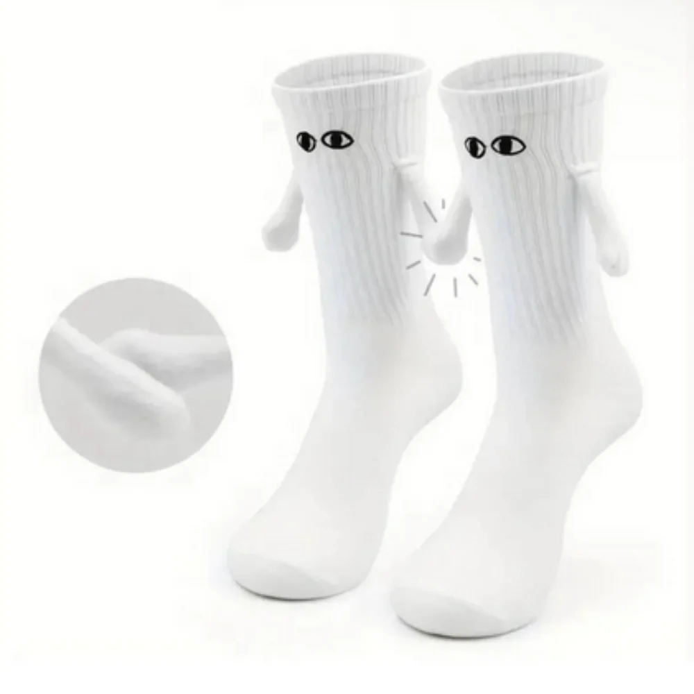 

White Magnetic Holding Hands Socks Club Famous Fashion Funny Creative Magnetic Party Hands Black White Cartoon Eyes Couples Standard Unisex 2024 Hot Discount Campaign Entertainment Hobby Design Romantic Birthday