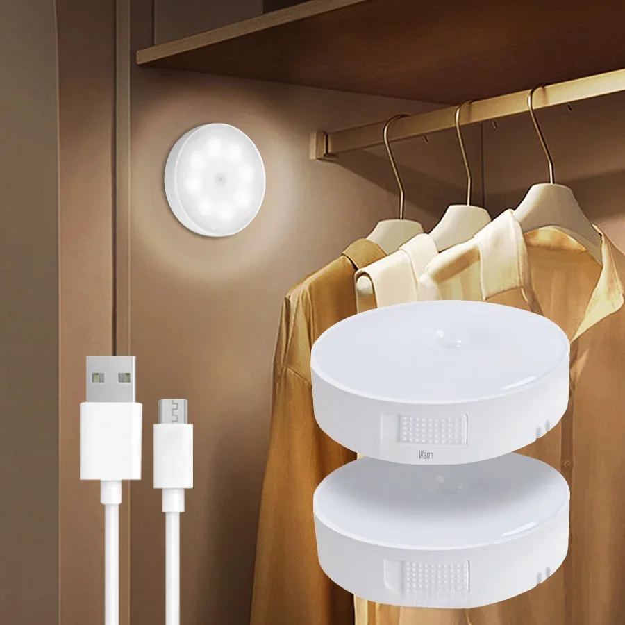 Akumulatorowe oświetlenie LED pod szafką z czujnikiem ruchu Lampka nocna Inteligentna lampa Schody Szafa Szafa Kuchnia Światło Wystrój sypialni — zdjęcie 2