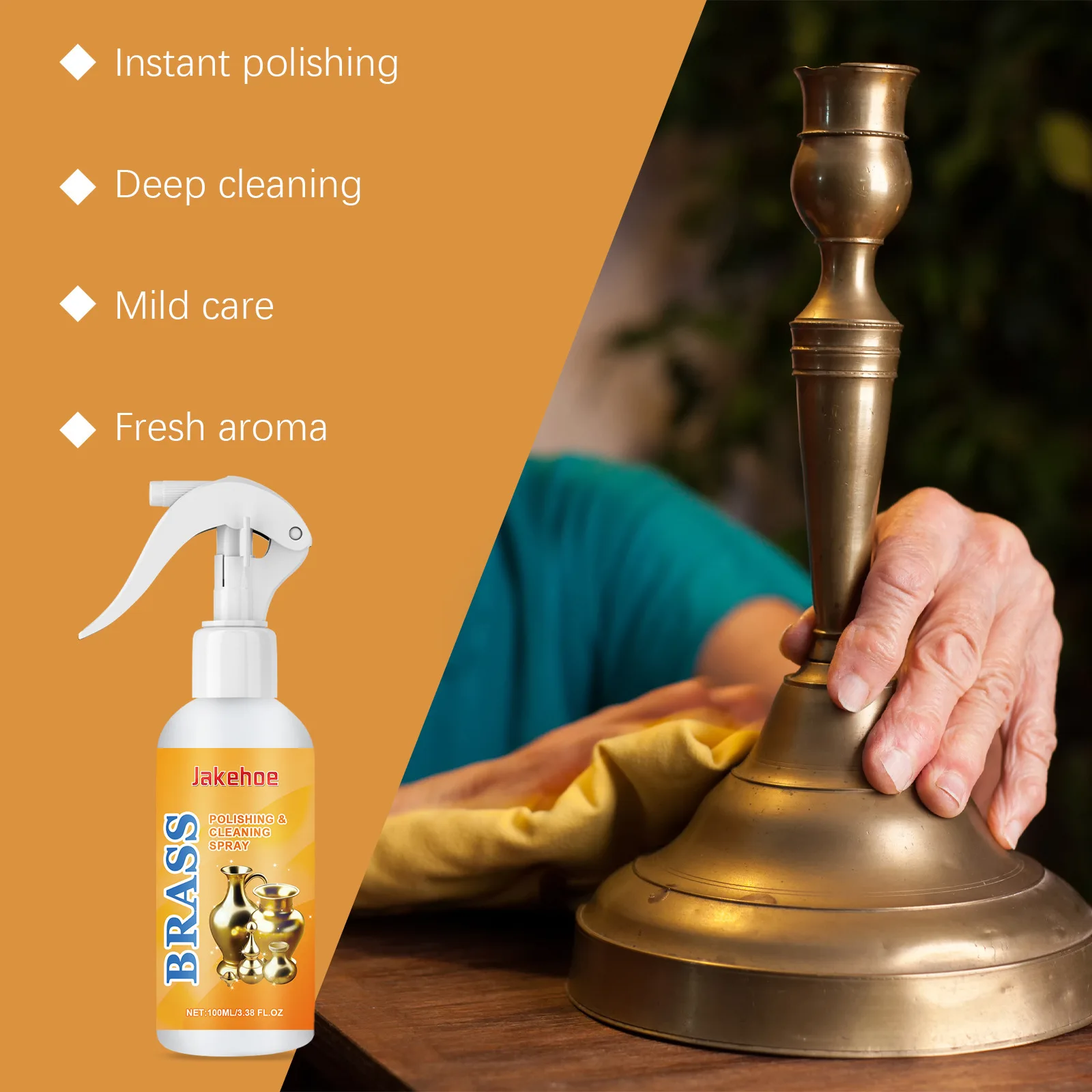 Jakehoe 100ml Copper Cleaning Spray Instant Polishing Reduce Copper Ware Rust Oxidation Bright Restore Shine Brass Care Spray