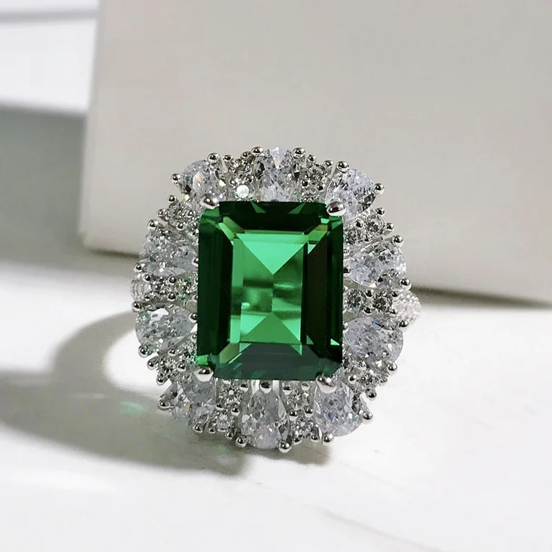 OEVAS 100% Srebro Próby 925 Pierścionki z Szmaragdem i Diamentami Wysokowęglowymi 9*11mm dla Kobiet, Błyszcząca Biżuteria Ślubna, Ekskluzywna Biżuteria Hurtowa — zdjęcie 2