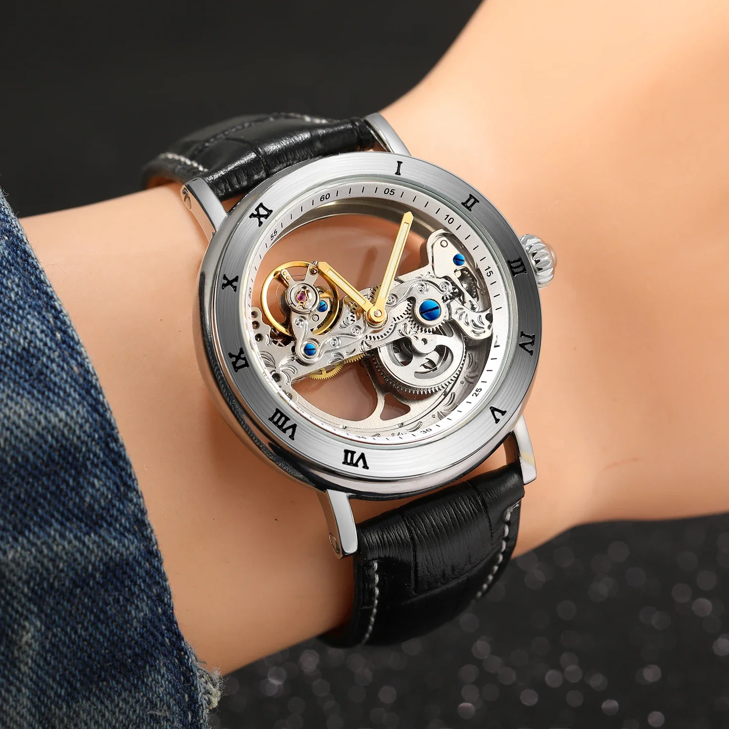 2026 Originele Luxe Stalen Skelet Tourbillon Automatische Horloges Heren Lederen Mechanische Waterdichte Lichtgevende Elegante Pols Horloge - afbeelding 2
