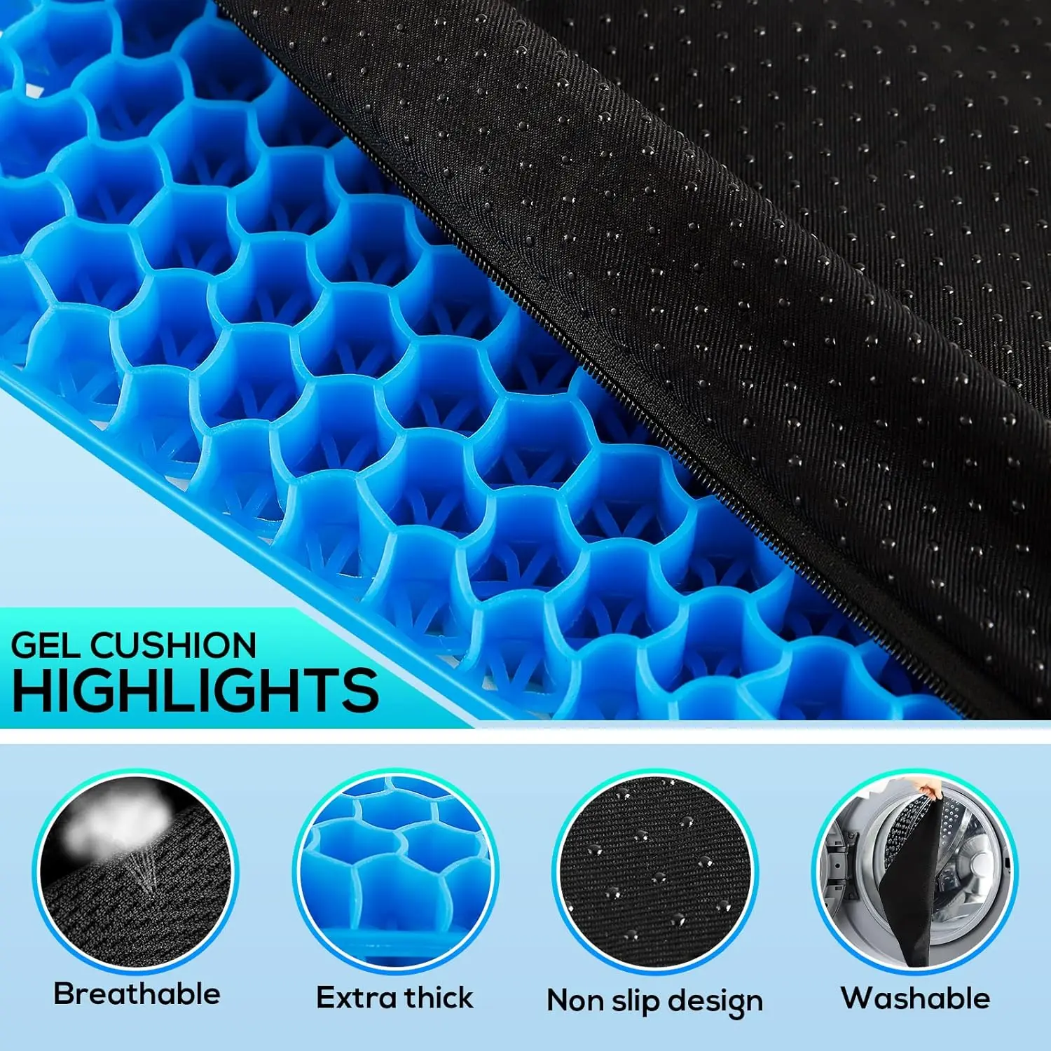 Cool Gel Seat Cushion Summer Breathable Honeycomb Design For Pressure Relief Back Tailbone Pain Home Office Wheelchair Chair Car