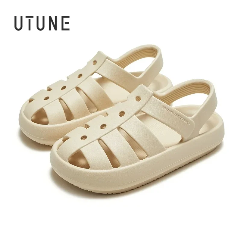 

Сандалии UTUNE римские для мужчин и женщин, уличная пляжная обувь для пар, дышащие сандалии на толстой подушке, Нескользящие, белые сандалии на платформе