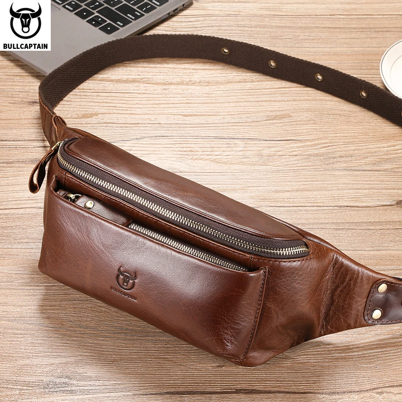 BULLCAPTAIN Cowhide Waist Bag Outdoor Sports Vintage Fanny Pack Crossbody bag shoulder bag chest bag