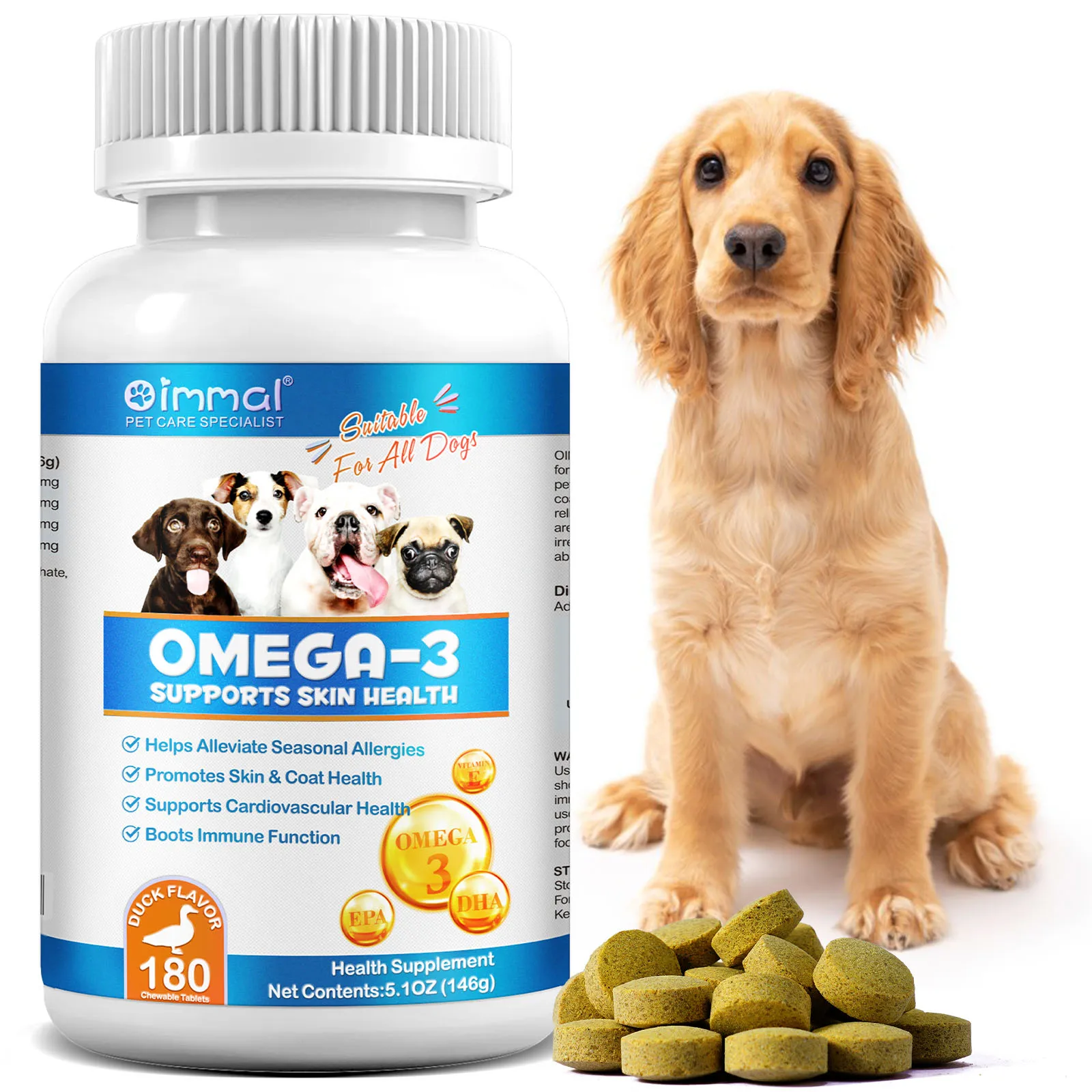 OMEGA-3 Health Supplement Suit for Dogs Cats Help Alleviate Seasonal Allergies Promotes Skin & Coat Health Boots Immune Function