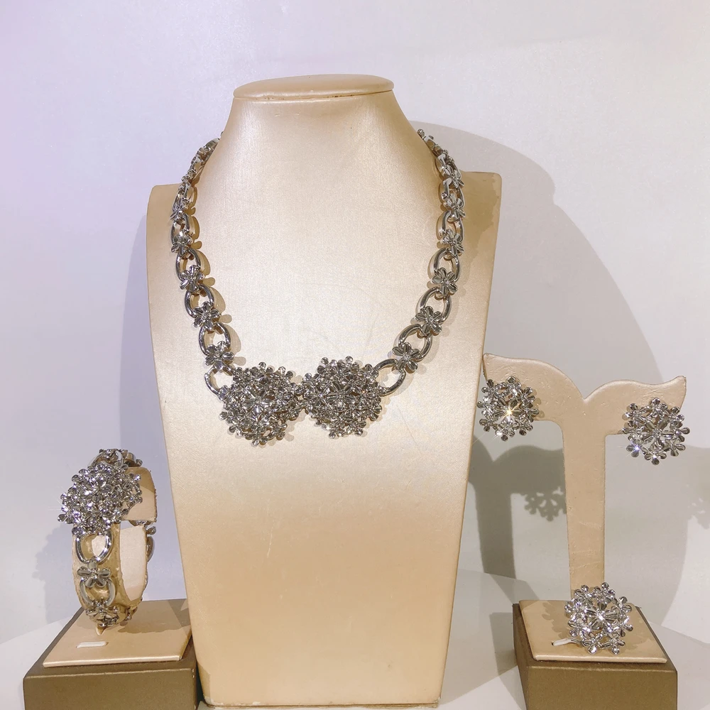 2026 Exquisites Damen-Ohrring-Ring-Schmuckset Afrikanisches Braut-Hochzeits-Party-Luxus-Halsketten-Accessoires Großhandelspreis Geschenke Yll