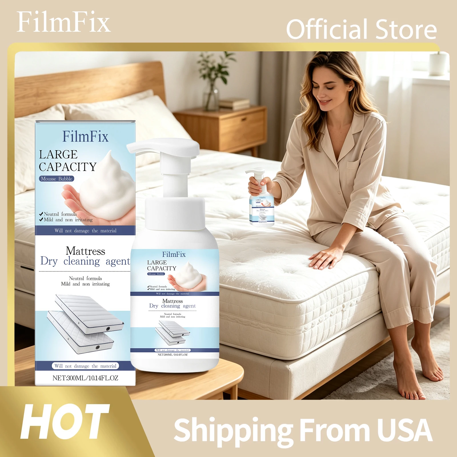 FilmFix Mattress Cleaner Low Foam No Rinsing Neutral PH Fabric Safe Light Dark Colors Pump Head Precise Control Stain Odor Remover Spot Cleaning Spray