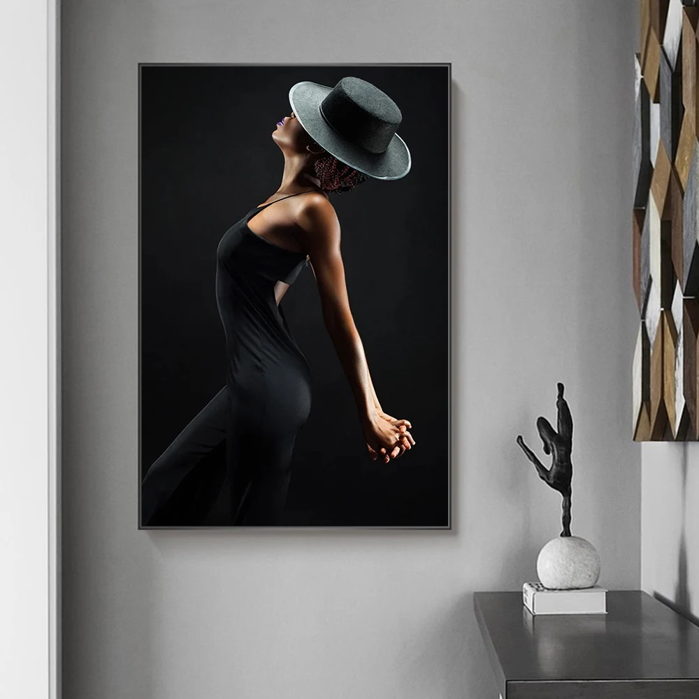 Elegant Woman Silhouette Black Canvas Painting Girl Dance Wall Decor Art Posters and Prints For Living Room Fashion Home Decor