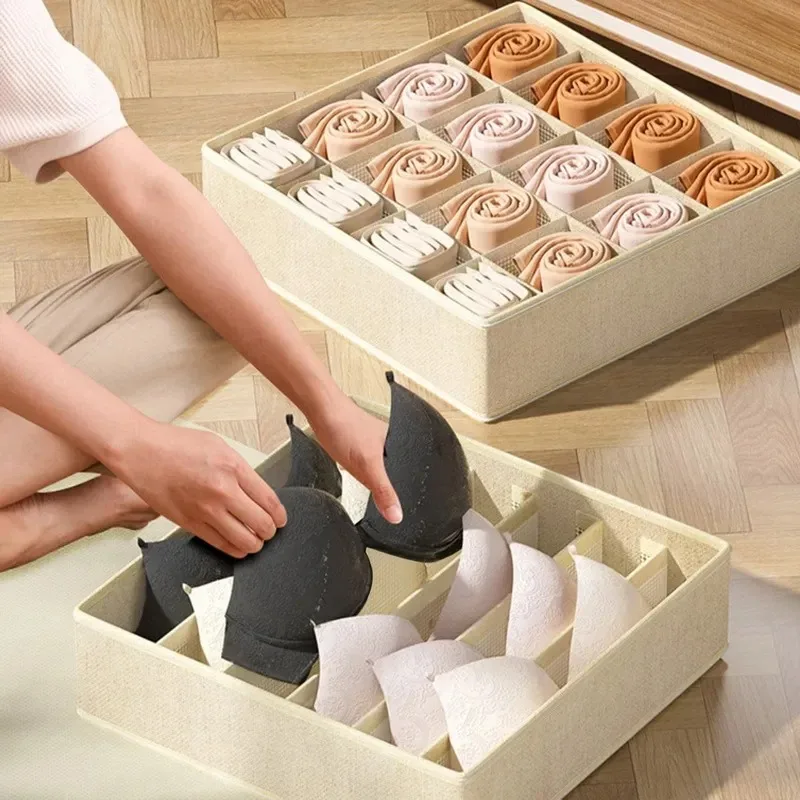 1-2Pcs Underwear Storage Boxes Socks Clothes Storage Organizer Non-woven Fabric Drawer Type Panties Three-piece Set Box Box Home