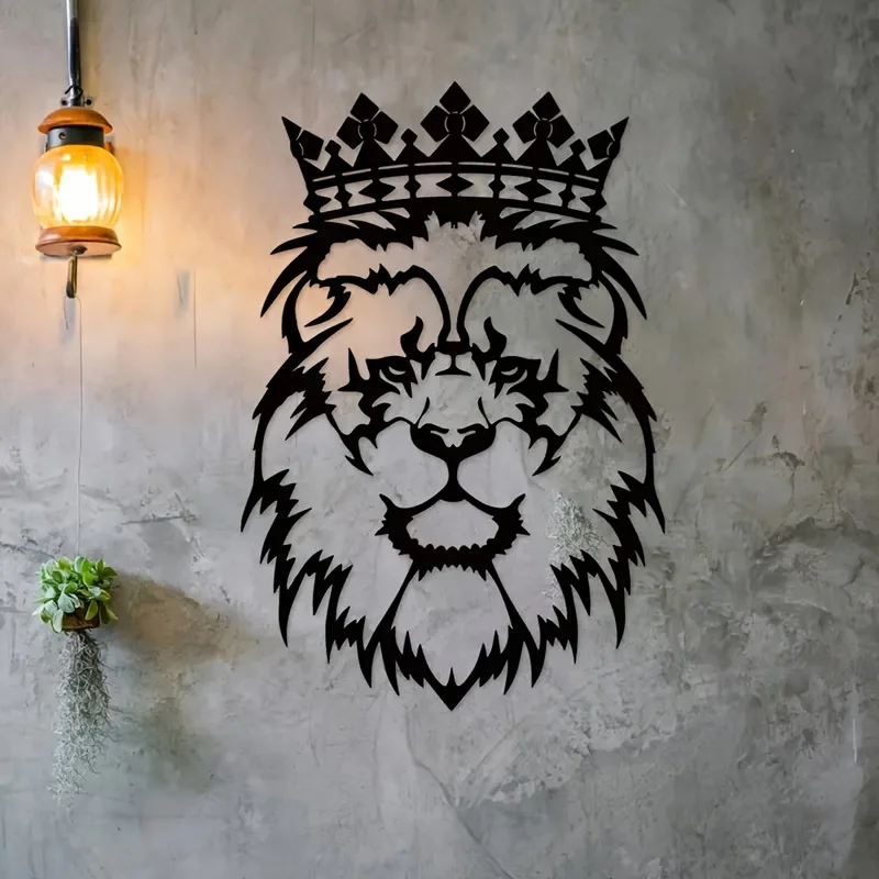 1PC Lion Crown Black Metal Wall Art, Animal Lover Gift Interior Design, Home Decoration, Gifts