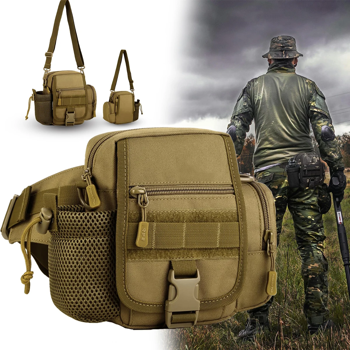 

Tactical Black Waist Bag Multi-Purpose Portable Waterproof Fanny Pockets Concealed Carry Camping Shoulder Pack for Hiking Travel