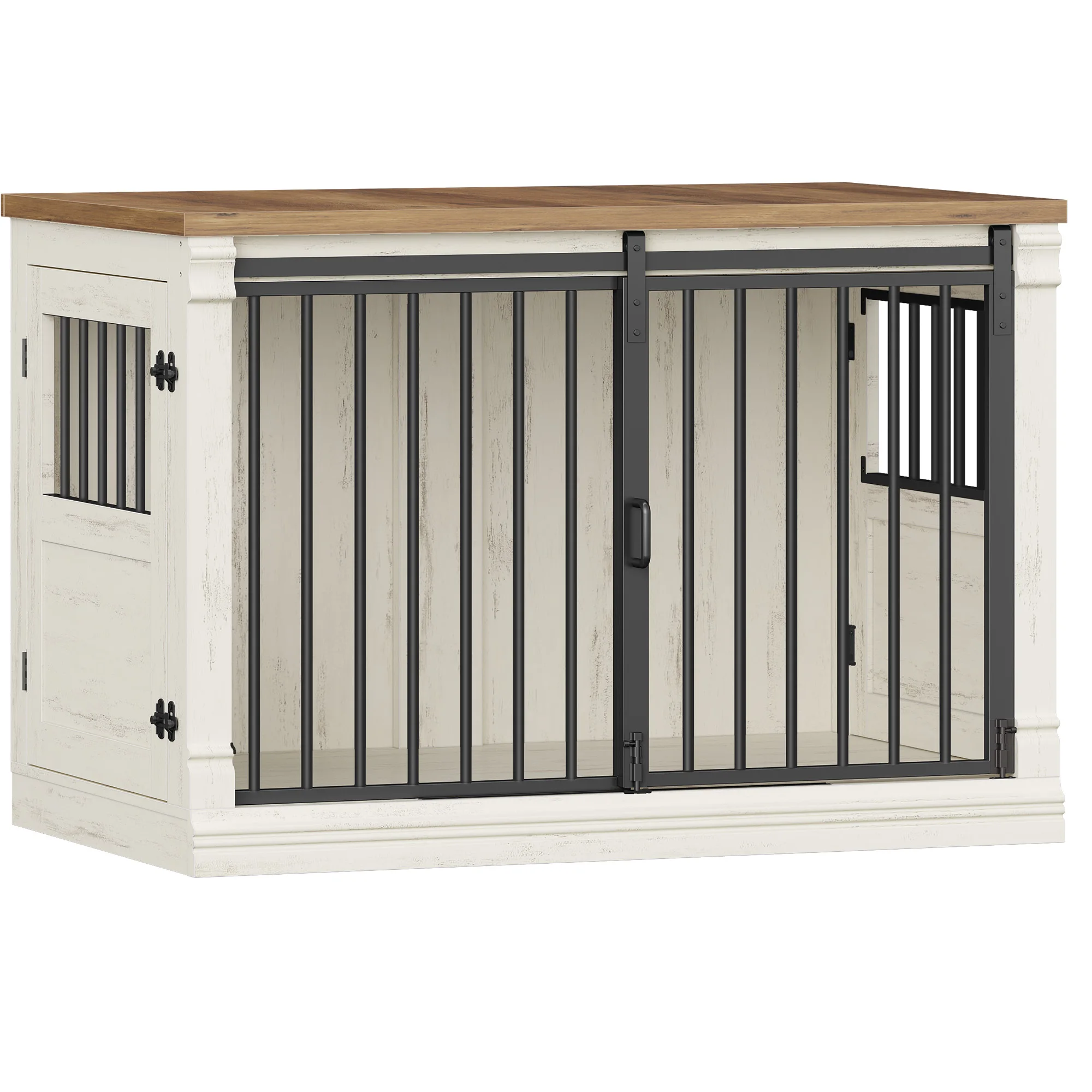 101cm hondenbench meubel, houten hondenkooi met drie deuren, binnenkennel, bijzettafel dierenbench, voor kleine en middelgrote honden