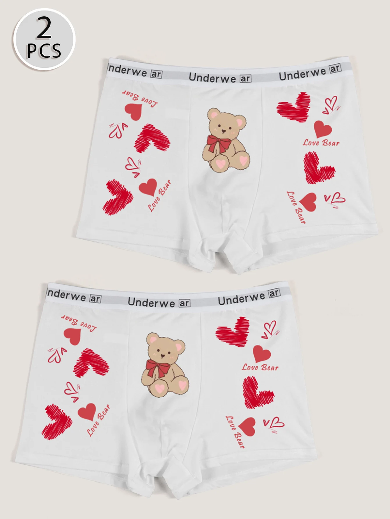 2 Pack Men's Boxer Briefs Underwear for Husband Boyfriend, Cute Bear Pattern Printing Comfortable & Soft Underpants