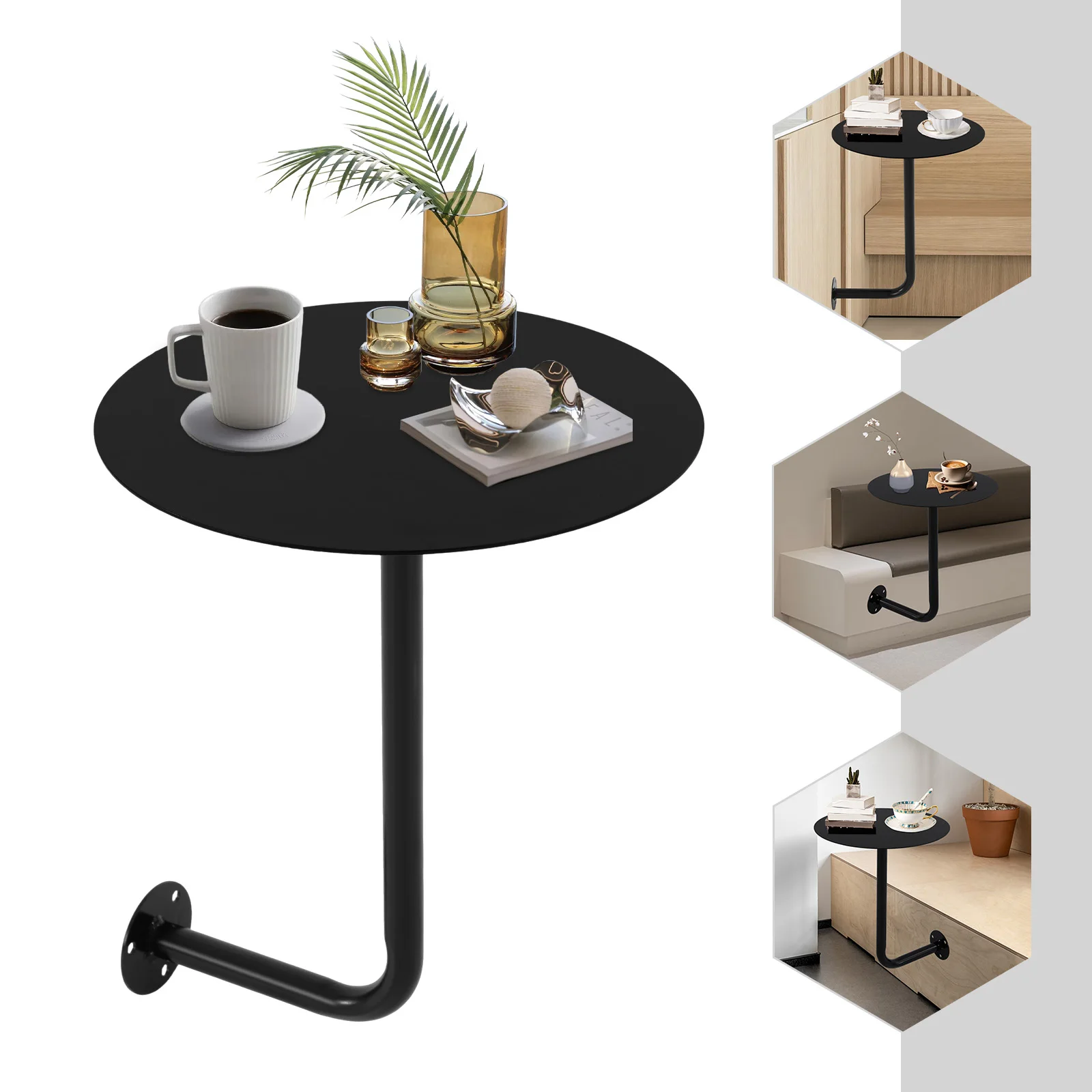 

Wall Mounted Round Coffee Table, Industrial Black Pub Table with 33lb Capacity, Space Saving Bar Table for Home & Commercial