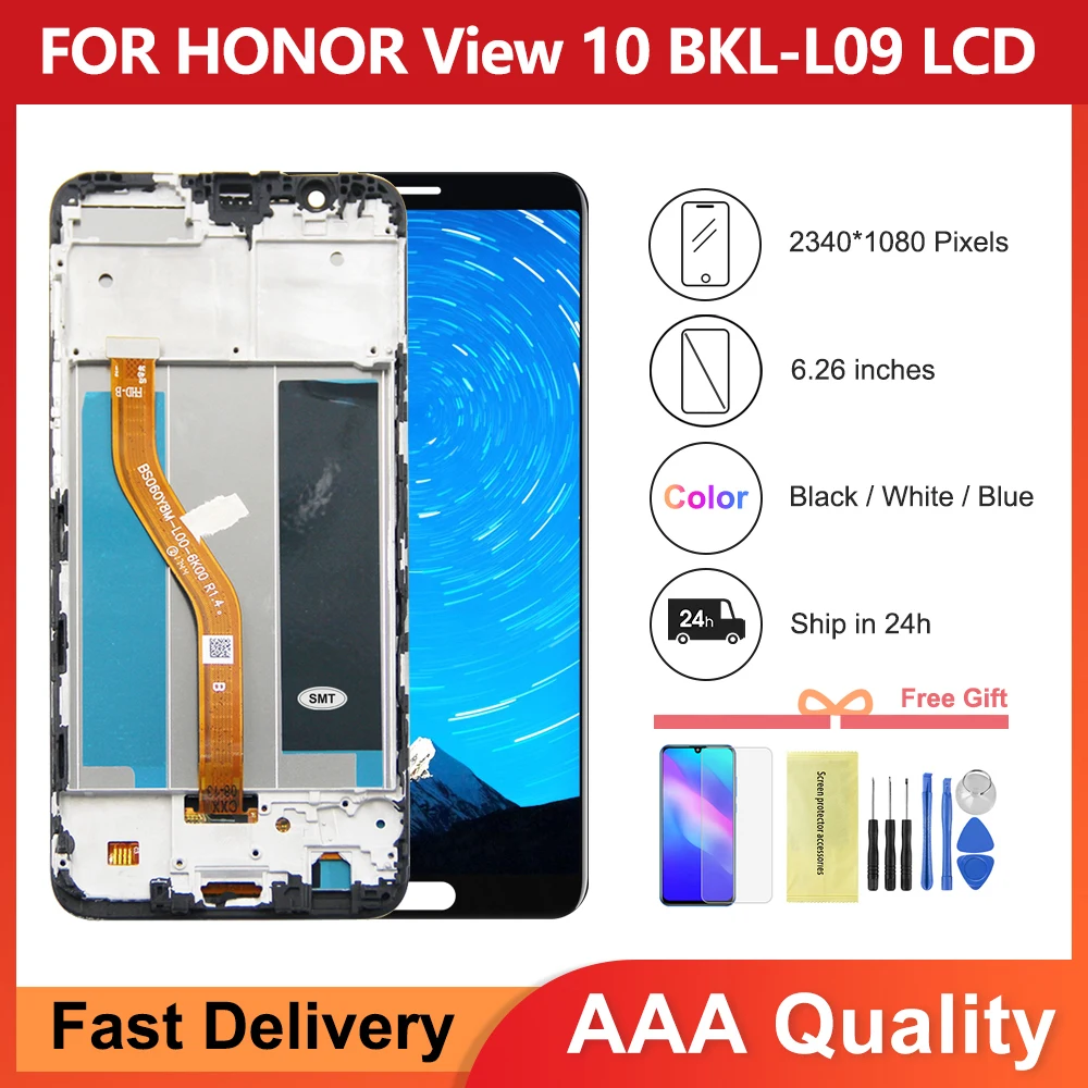 5.99\'\' For Honor V10 Display With Frame LCD Touch Screen Glass Panel For Honor View 10 BKL-L09 BKL-AL20 Display