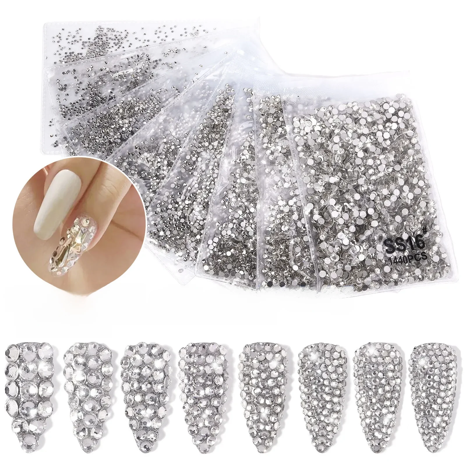 144/288/1440 pièces SS3-SS50 cristal AB clair Strass pour ongles Non correcteurs pierres à dos plat bricolage Strass Nail Art décor accessoires
