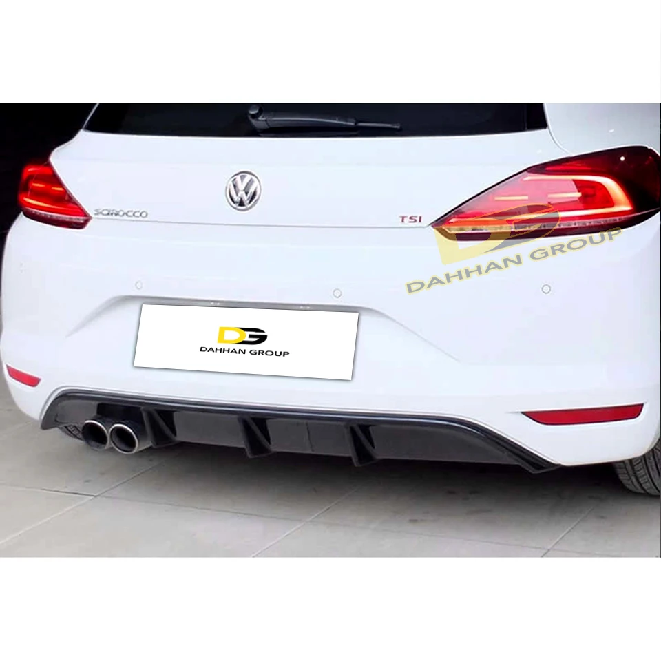 Scirocco MK3 Facelift 2014 - 2017 Rear Bumper Diffuser Spoiler Wing Extension Left Double Outputs Piano Gloss Black Plastic