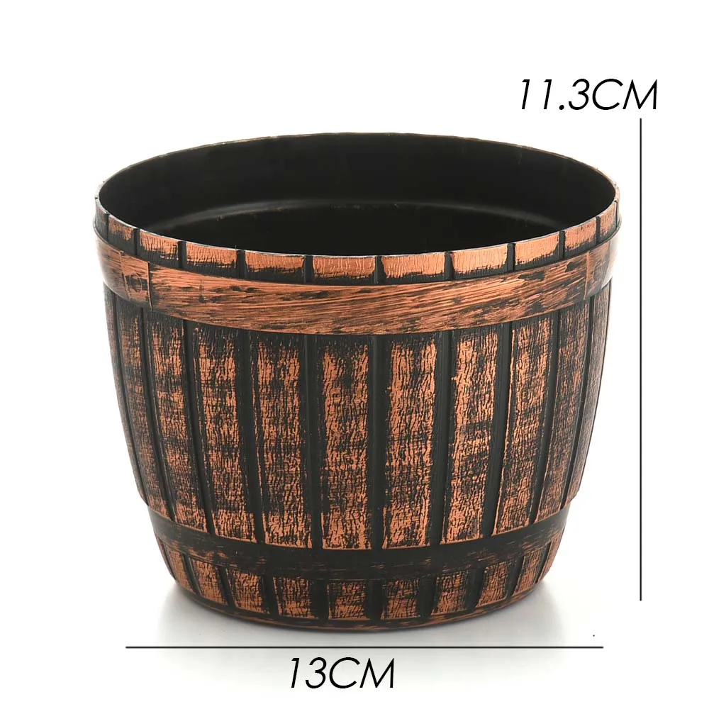 محاكاة وعاء الزهور البلاستيكي للخشب. - 11X9.5 سم - أصيص زهور داخلي أو خارجي. تصميم ريفي. الزهور، النباتات، الأواني، المزهريات، المركزية، ديكور المنزل. لا تشمل الزهور - قطعة واحدة #6