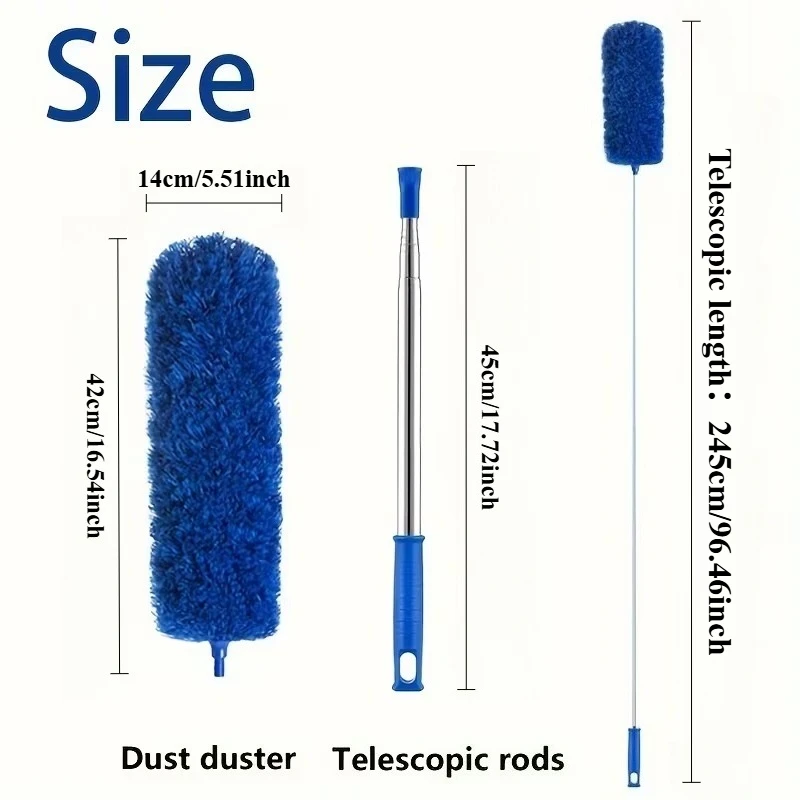 Extendable Cobweb Duster with Lightweight Aluminum Pole & Stainless Steel Handle - Medium-Stiff Bristles for Commercial Cleaning