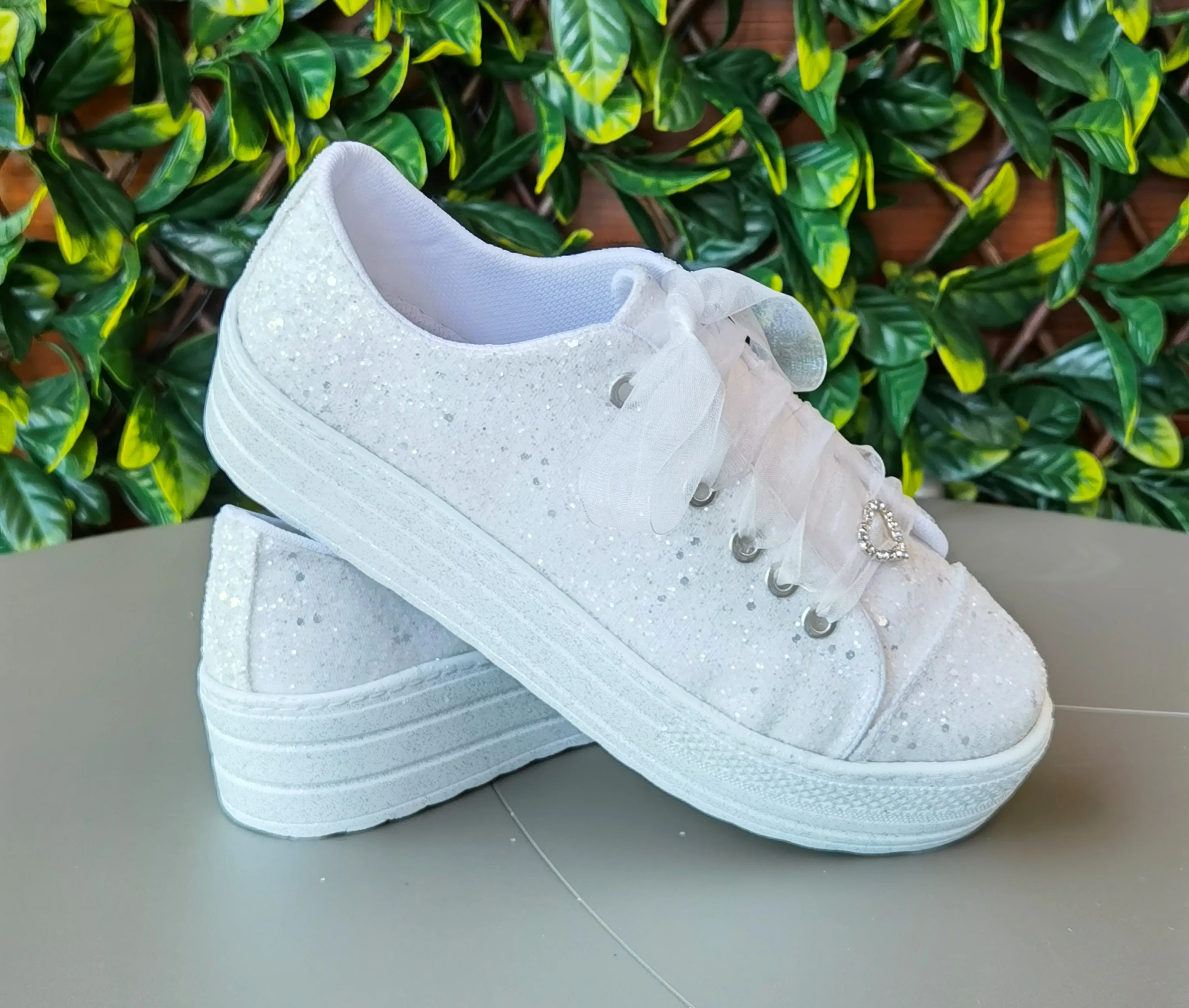 White Glitter Sneakers Special Glitter Bridal Shoes Comfortable and stylish Wedding Shoes 3CM height