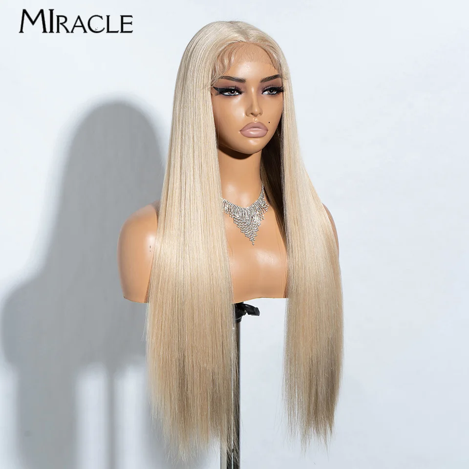 MIRACLE Straight Lace Wig Synthetic Lace Front Wig 30 inch Long Straight Cosplay Wigs for Women Ombre Blonde Ginger Fake Hair