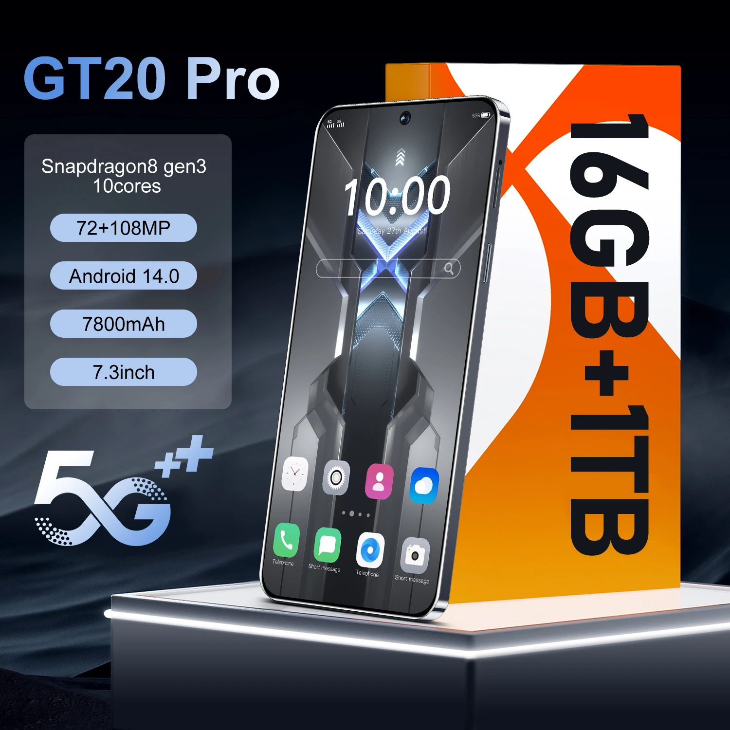 

GT20 Pro Smart Mobile Phones Original Smartphone 5G Dual SIM Android 14 Snapdragon 8 gen 3 Cell Phone Global Version Cellphones