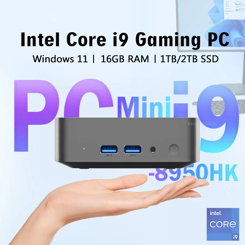 Mini PC Windows 11, Intel Core i9 8950Ian, 16 Go DDR4, 512 Go, 1 To, SSD, Ordinateur Gamer, WIFI, 6 BT Stimule, 4K, HD, Mini Desktop, PC Portable