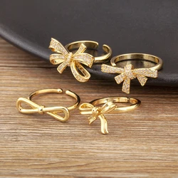 Nidin New Retro Romantic Bow Shape Open Rings Adjustable 5 Styles For Women Girl Shine Zircon Fancy Jewelry Anniversary Gifts