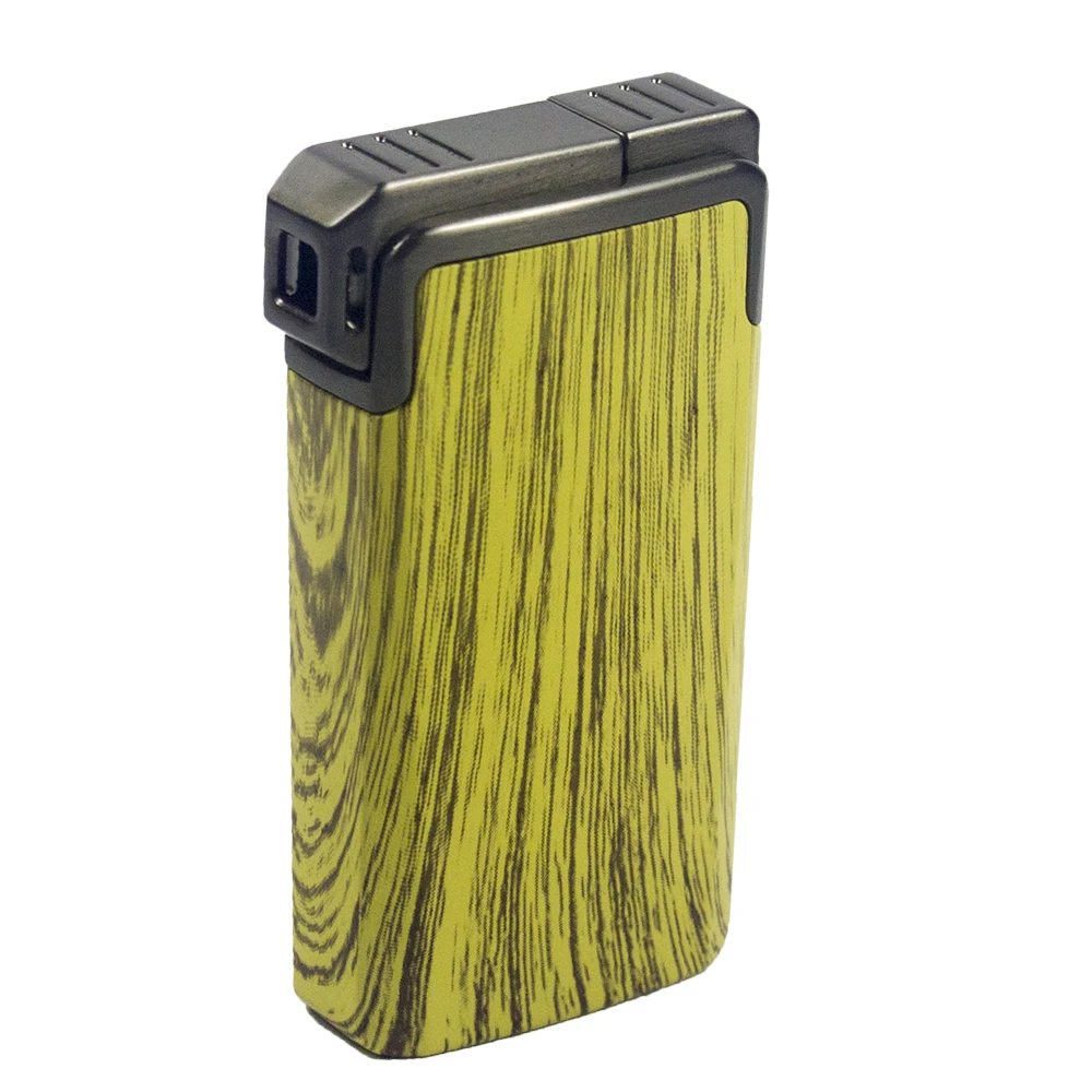 

Windproof Dual-Flame Refillable Butane Torch Lighter with Adjustable Jet yellow Wood Grain Design Cigarette Accessory gift