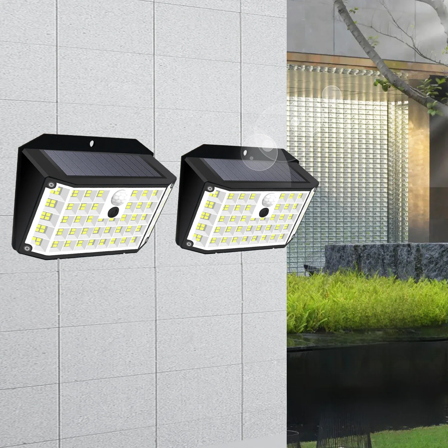 Lumières extérieures solaires 176 LED capteur de mouvement à énergie solaire lumières d'inondation IP65 étanche 3 Modes applique murale pour extérieur porche cour