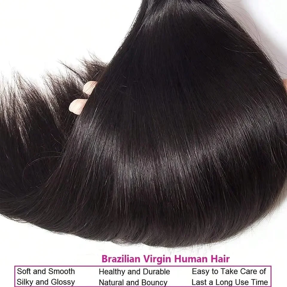 Cabello Humano 36 40 Pulgadas Liso Hueso Cabello Crudo Humano Paquetes Extensiones 1 3 4 Paquete Negro Brasileño Remy Tejido Paquetes 4