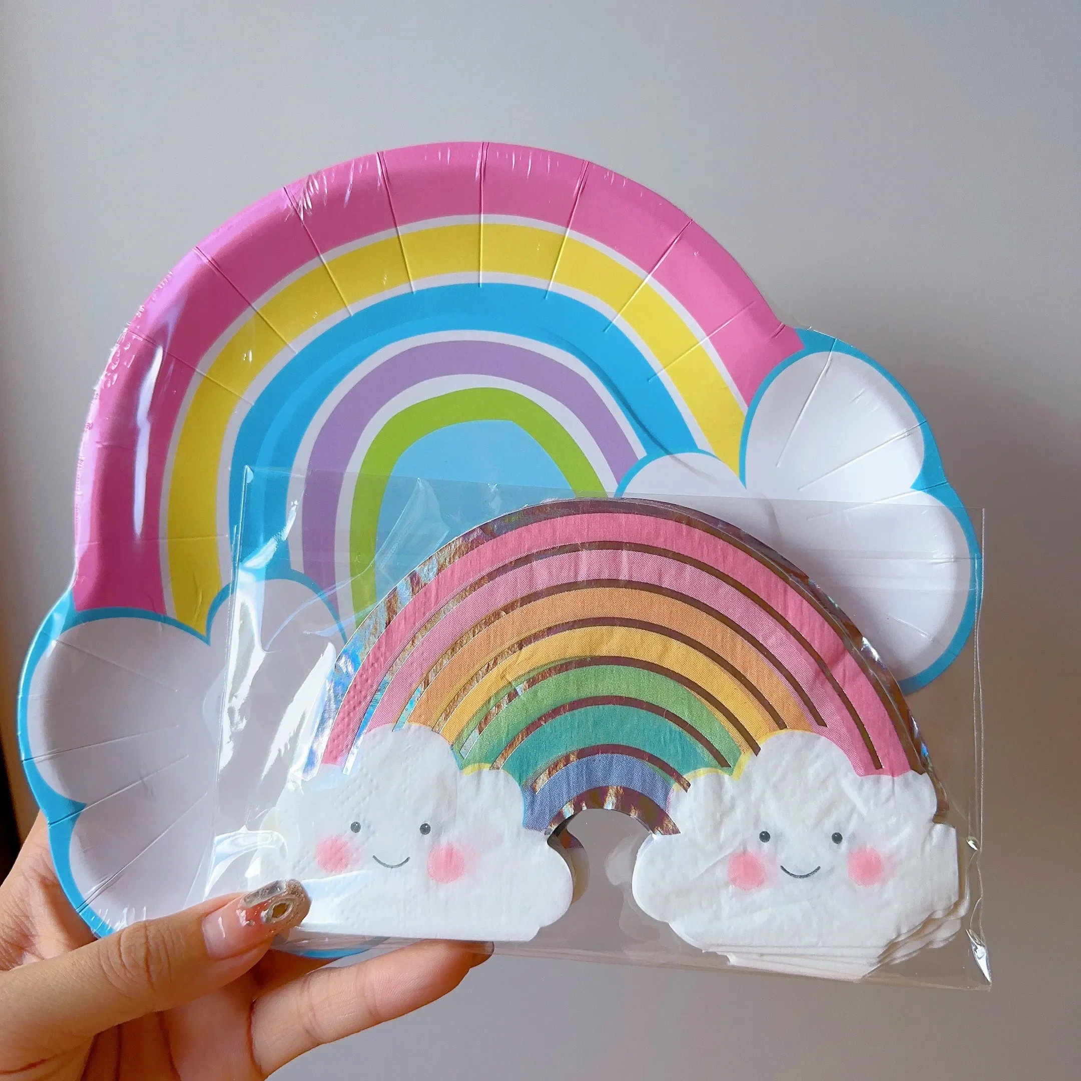 Tęczowa jednorazowa zastawa stołowa Papierowe talerze Kubki Serwetka Unicornio Dekoracje na przyjęcie urodzinowe Tęczowy motyw Materiały urodzinowe dla dziewczynek — zdjęcie 2