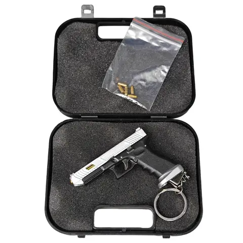 New 2025 Glock 34 Black Silver Tactical Alloy Mini Pistol Keychain 1:3 Scale Shell Ejection Free Assembly Mini Gun Fidget Toy
