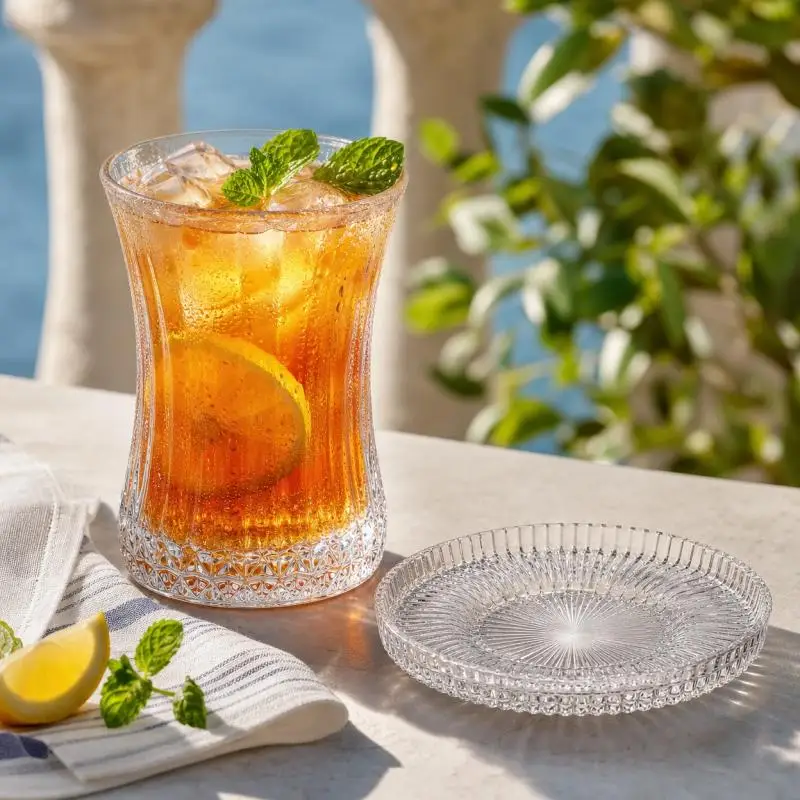 2-Piece Vintage Vertical Striped Glass Cup & Saucer Set, 190ml Clear Drinking Glasses, Ideal for Tea & Coffee, Home & Party Use - view 3
