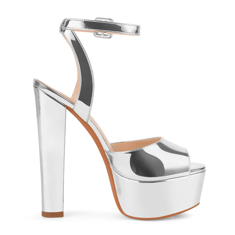 Onlymaker Women Peep Toe Platform Patent Leather Ankle Strap Sandals Slingback Party Dress Big Size Chuny Heel Sandals