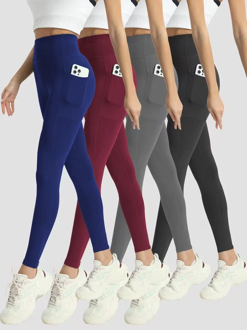 

Женские компрессионные леггинсы с высокой талией, 4 штуки в упаковке, с карманами - для йоги, бега, велоспорта и фитнеса