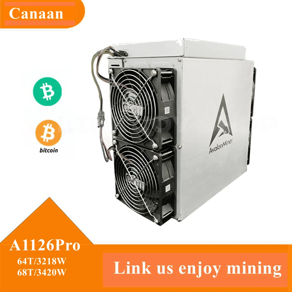 

AvalonMiner 1126 PRO 68th 64th/S Bitcoin Crypto Mining Machine Canaan with 3420W/3218W Power Supply Included