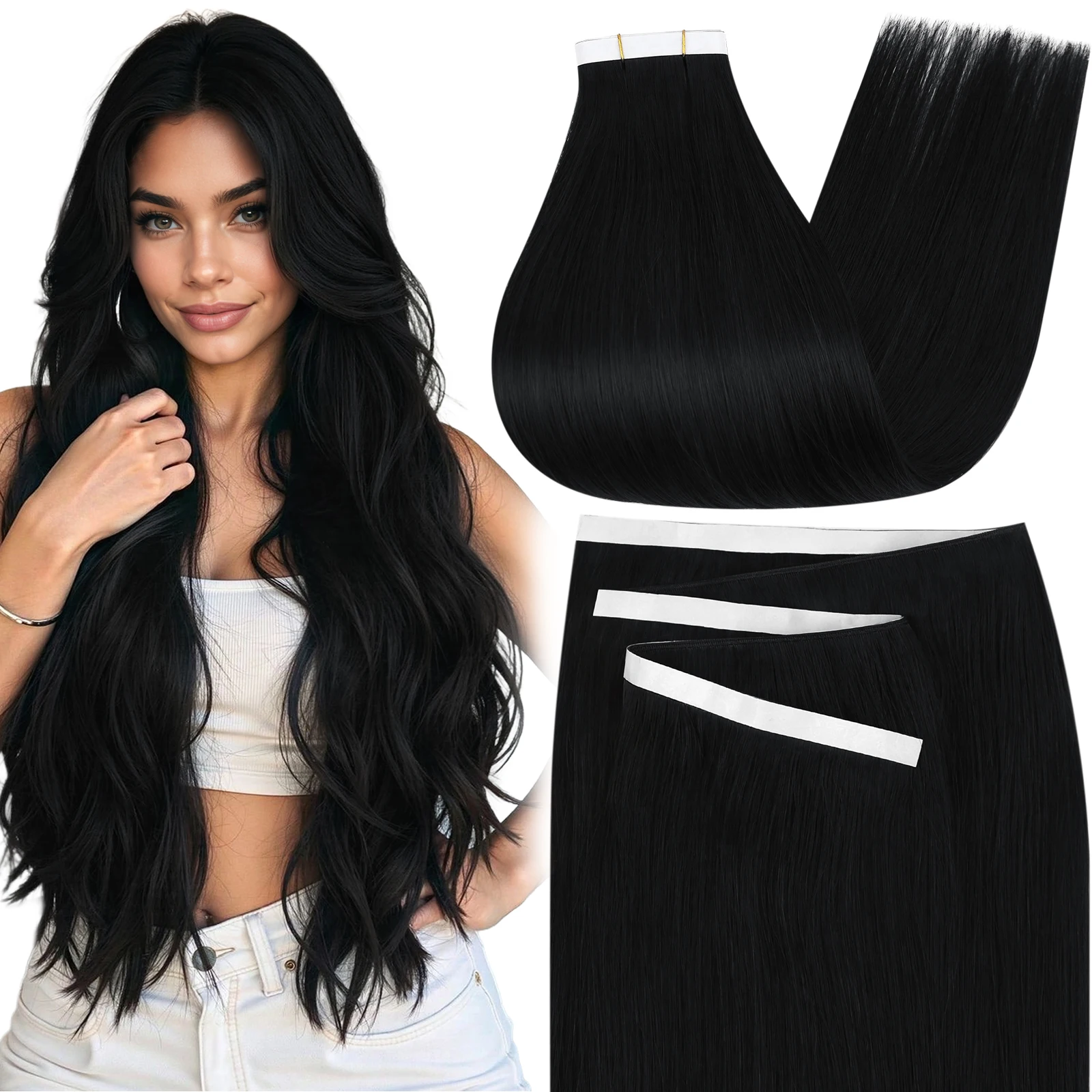 

Moresoo Tape in Weft Hair Extensions Human Hair Remy Long Pu Weft Invisible Genius Tape Weft Hair Extensions Wide Weft 50G