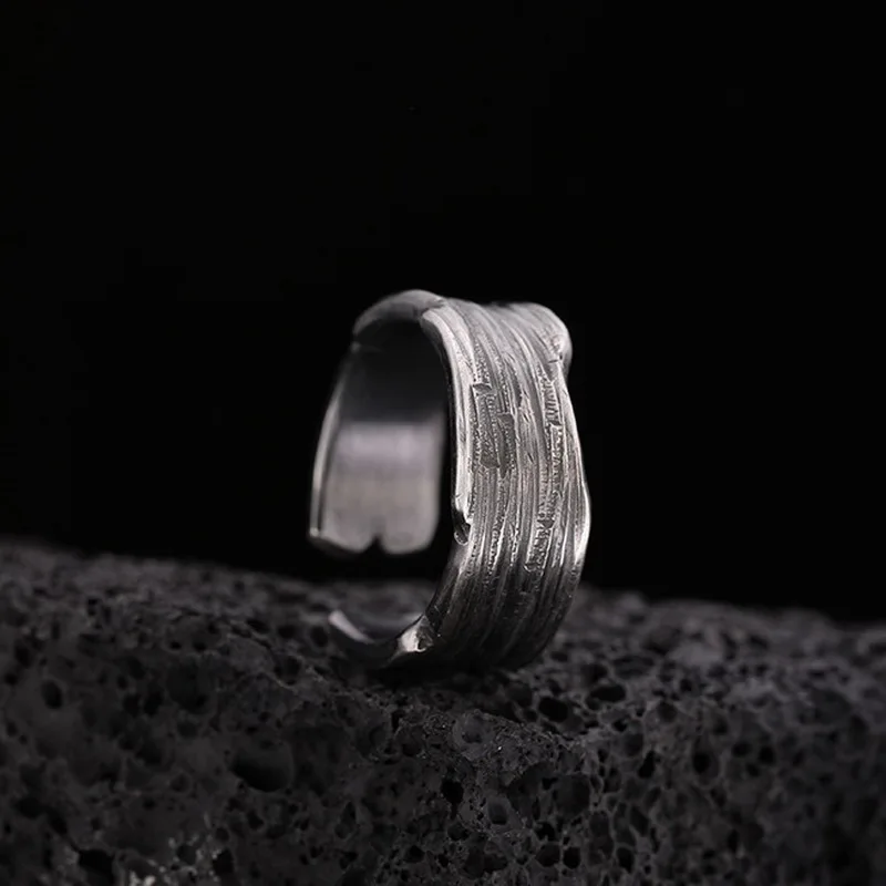 Vintage Silver Plated Irregular Rings for Men Fashion Domineering Cracked Hammered Opening Ring Adjustable Jewelry Male Gift