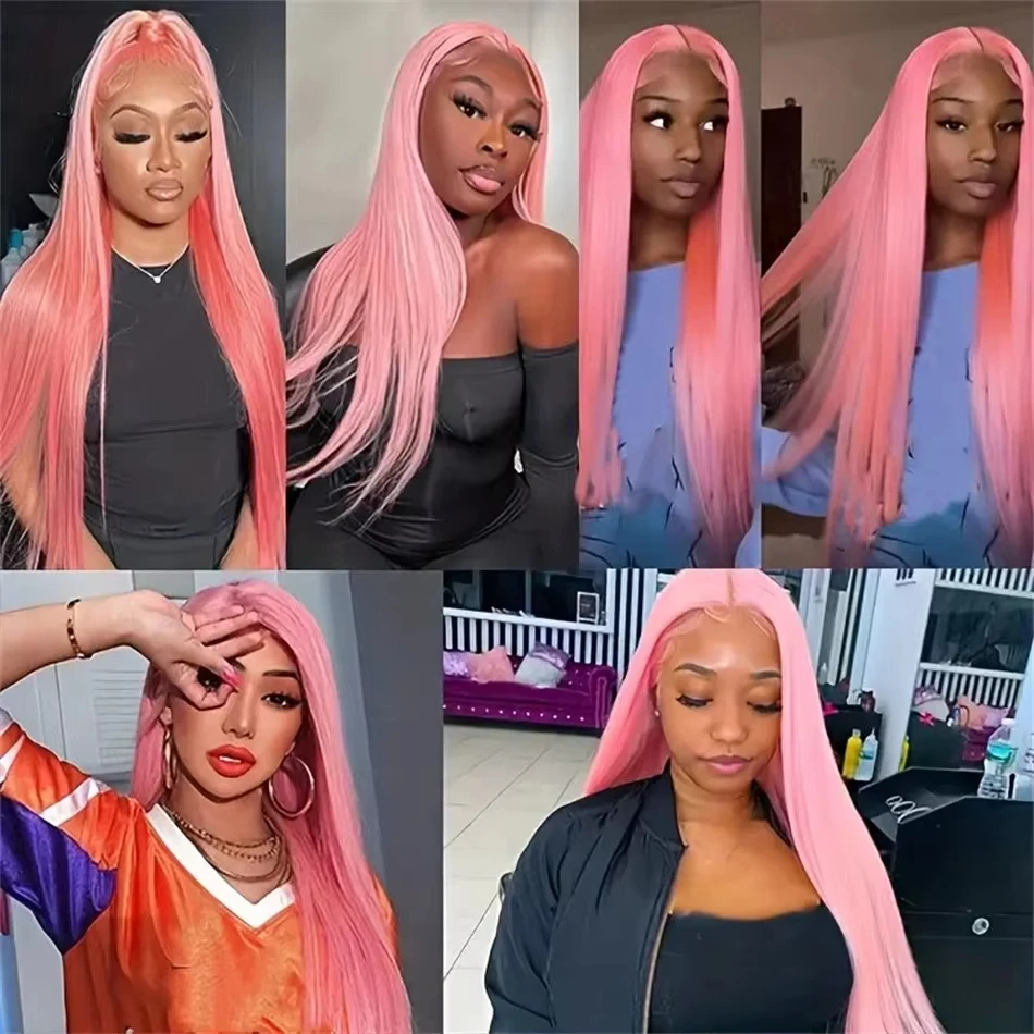 Straight HD Lace Frontal Wig 13x6 Transparent Lace Frontal Wigs Human Hair Pre Plucked Human Hair Wigs Pink Human Hair Wig