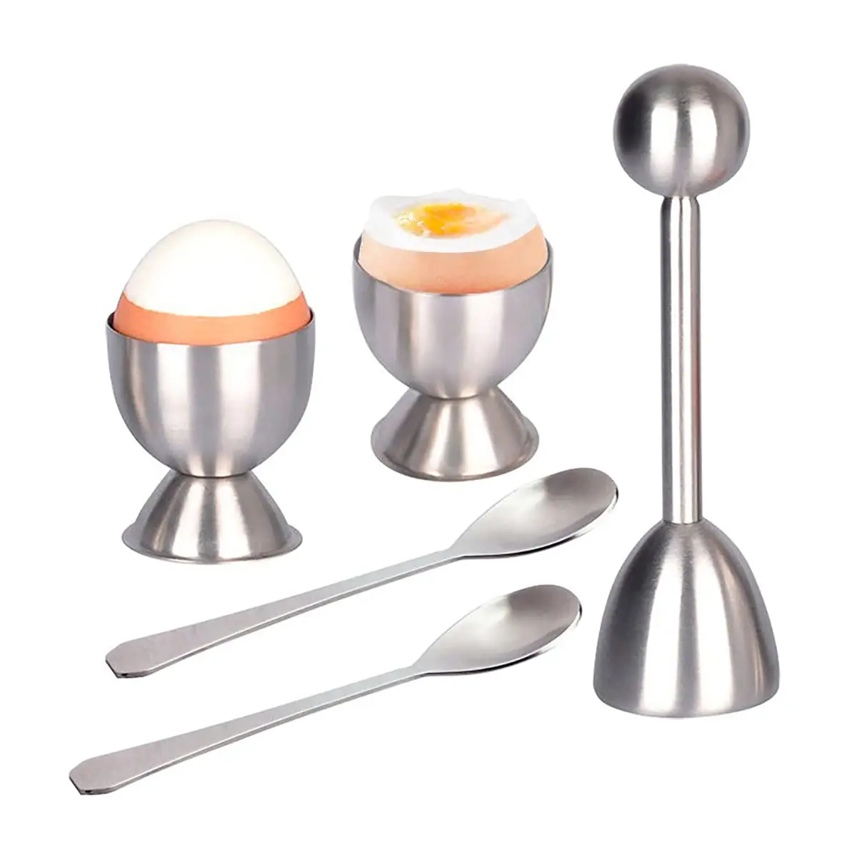 

Egg Cracker Topper Set of 5 Stainless Steel Soft Hard Boiled Eggs Separator Holder with Spoons Kitchen Egg Opener Tools