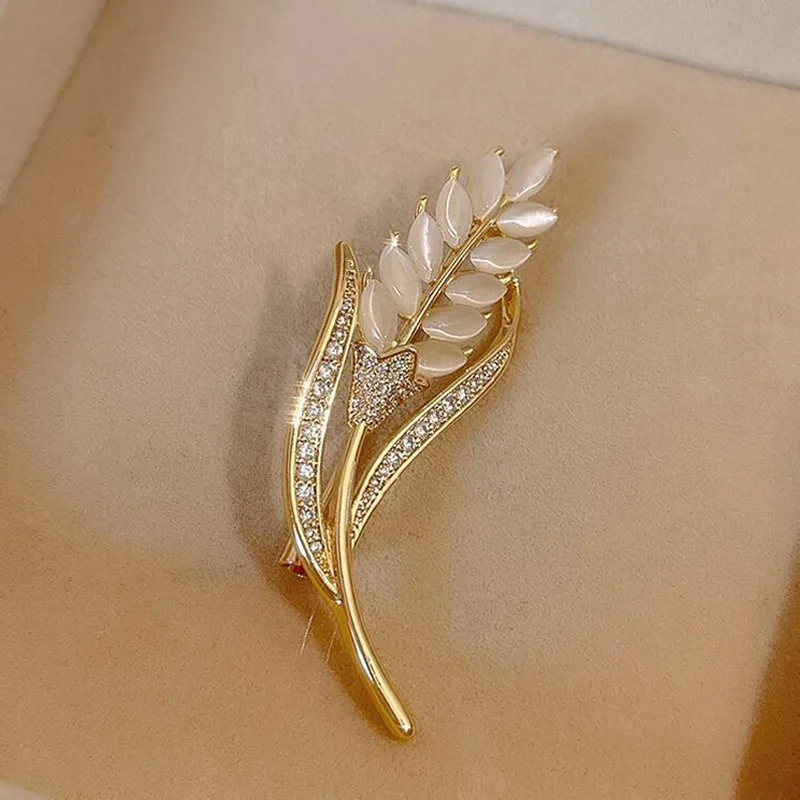 Trend Wheat Brooch For Women Luxury Opal Stone Collar Pins Clothing Accessories Wholesale Jewelry