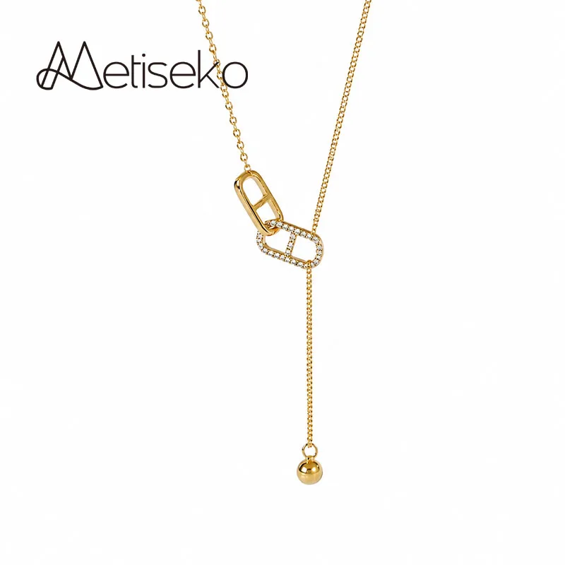 Metiseko 925 Sterling Silver Crossed 88 Shape Pendant Necklace Fashion Personality Choker Necklace for Women